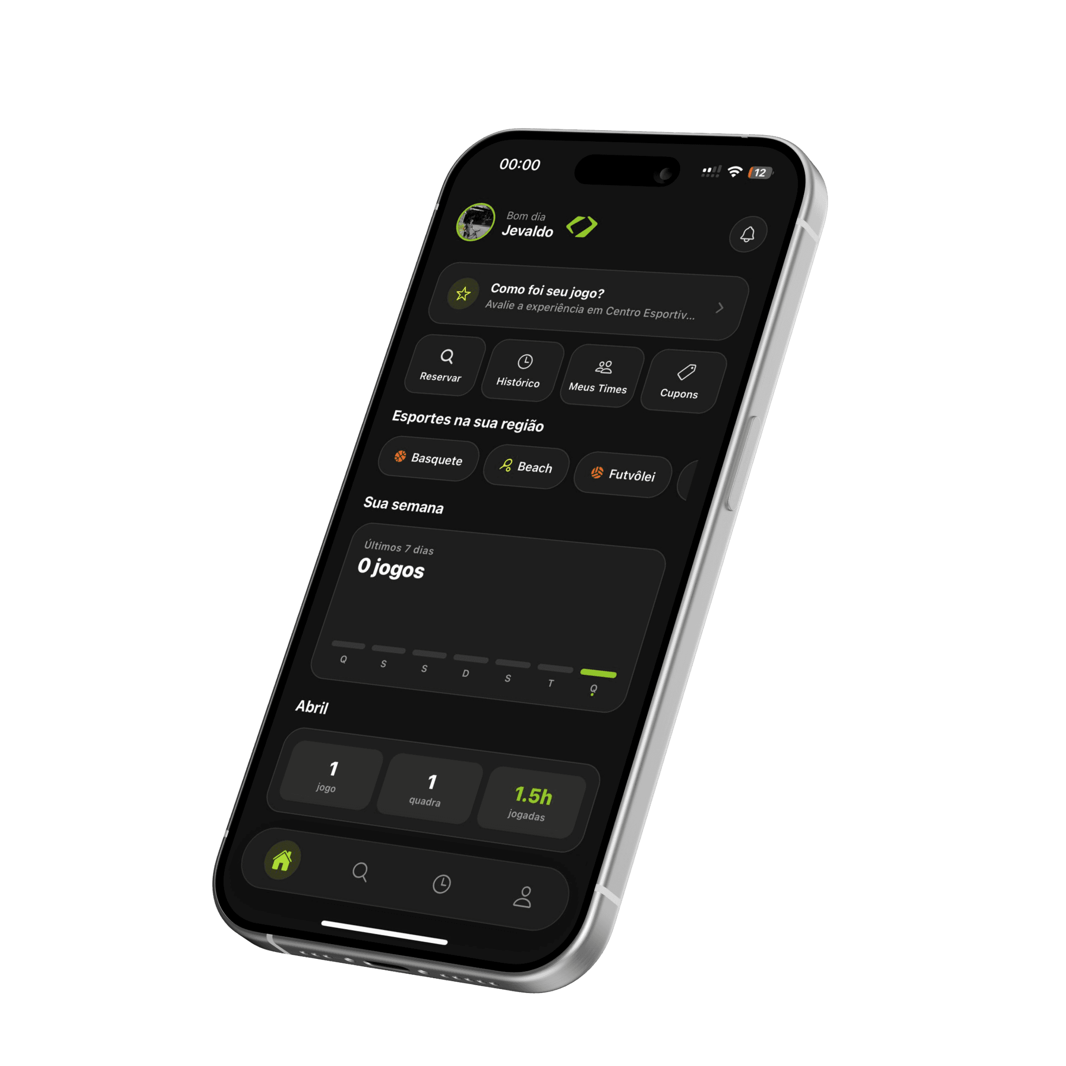 App Vai de Quadra exibido em um celular